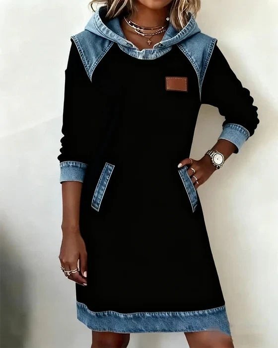 Lunariae - Casual Contrast Hooded Dress