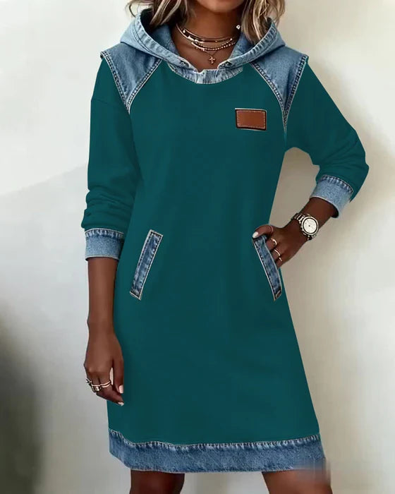 Lunariae - Casual Contrast Hooded Dress