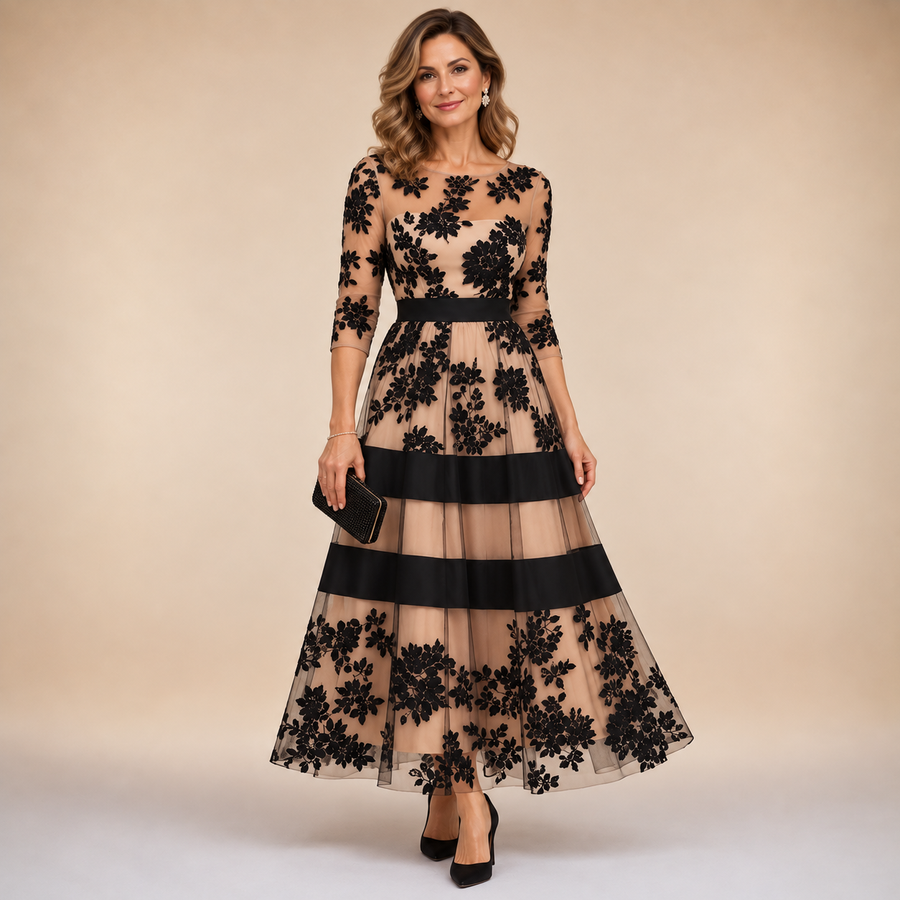 Adeline™ Floral Lace Midi Evening Dress