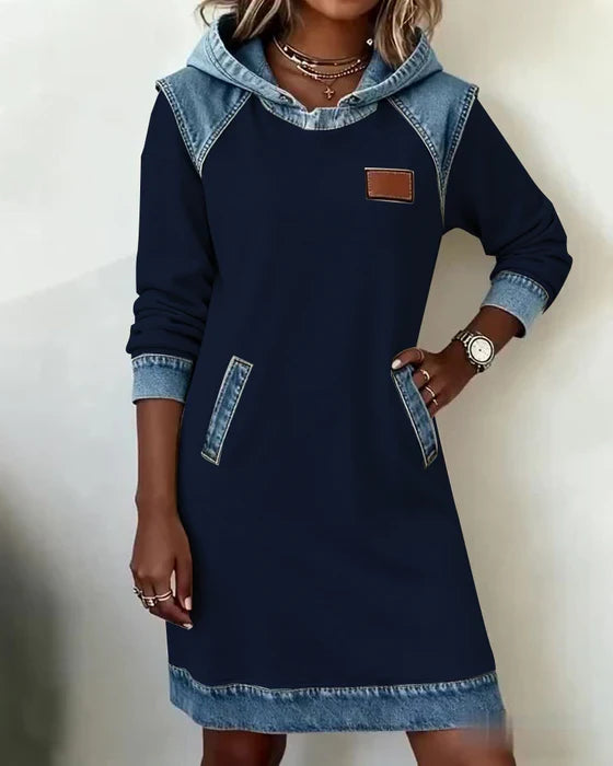 Lunariae - Casual Contrast Hooded Dress