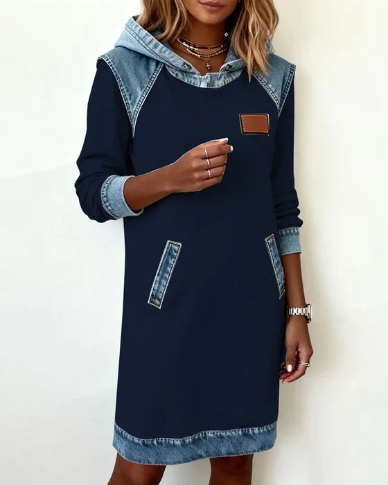 Lunariae - Casual Contrast Hooded Dress
