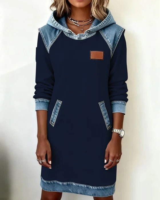 Lunariae - Casual Contrast Hooded Dress