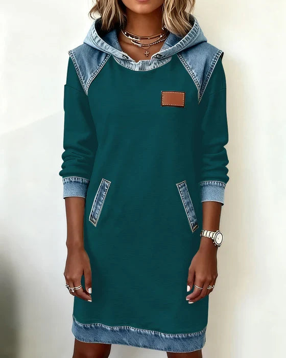 Lunariae - Casual Contrast Hooded Dress