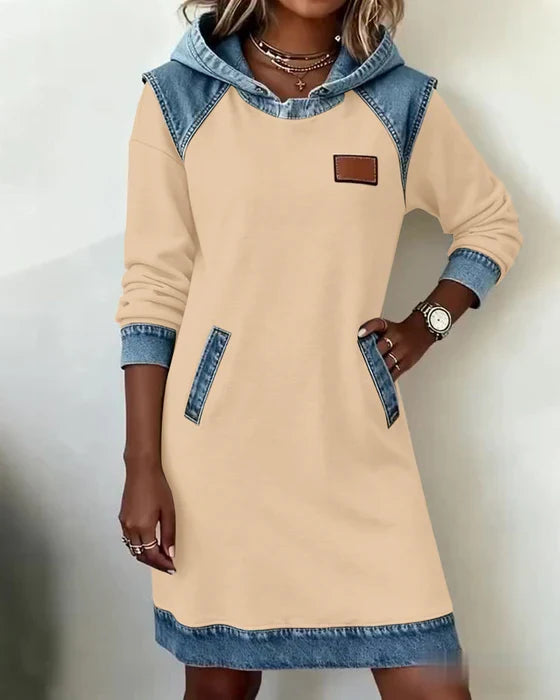 Lunariae - Casual Contrast Hooded Dress