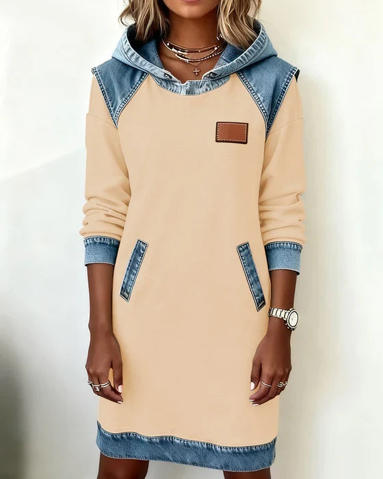 Lunariae - Casual Contrast Hooded Dress