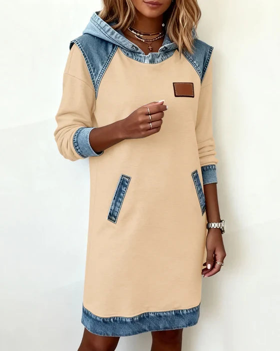 Lunariae - Casual Contrast Hooded Dress