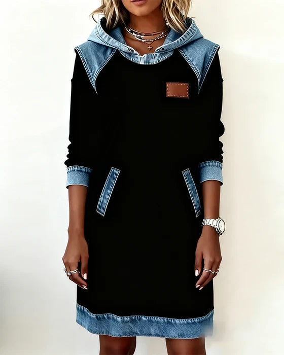Lunariae - Casual Contrast Hooded Dress