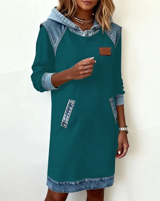 Lunariae - Casual Contrast Hooded Dress