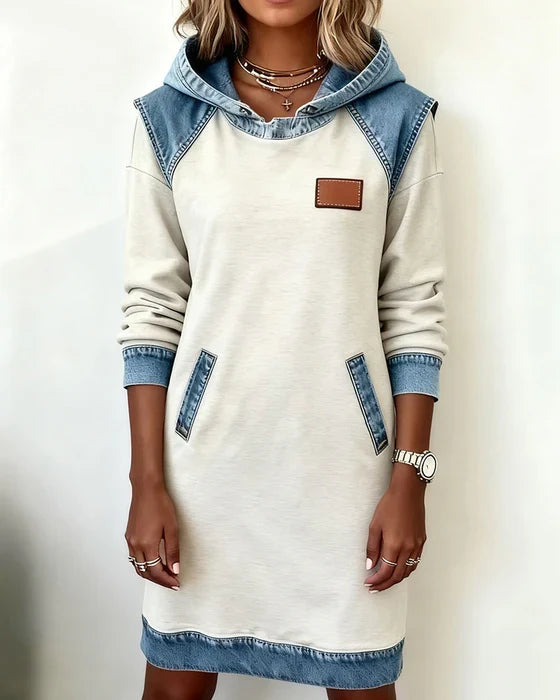 Lunariae - Casual Contrast Hooded Dress