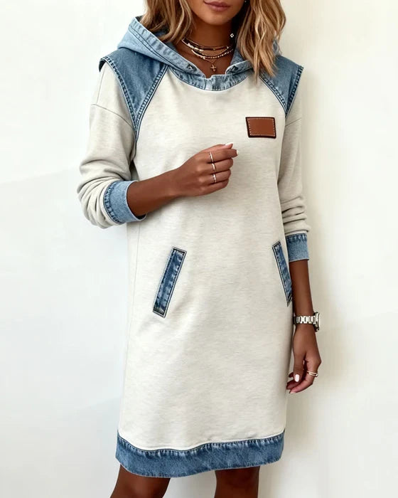 Lunariae - Casual Contrast Hooded Dress