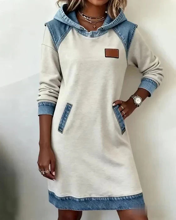 Lunariae - Casual Contrast Hooded Dress
