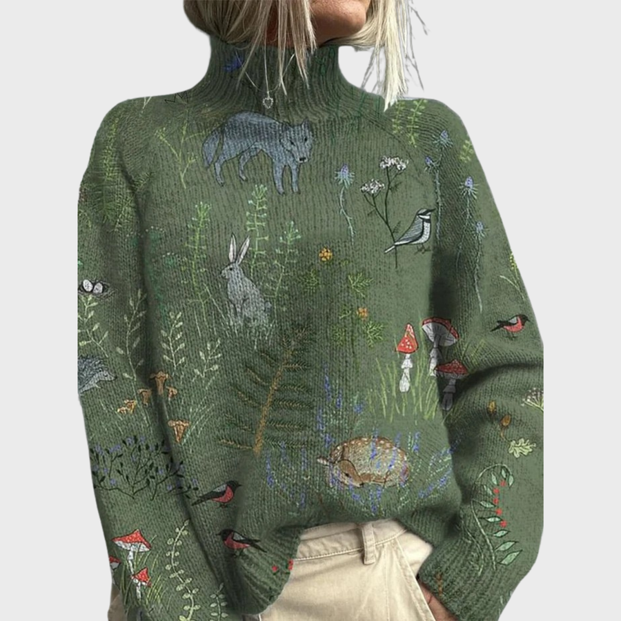 Hana | My Knitted Sweater with Forest Inspired Print