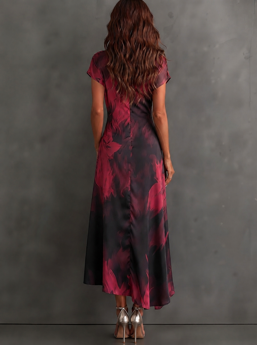 Brown Black Abstract Print Wrap Midi Dress