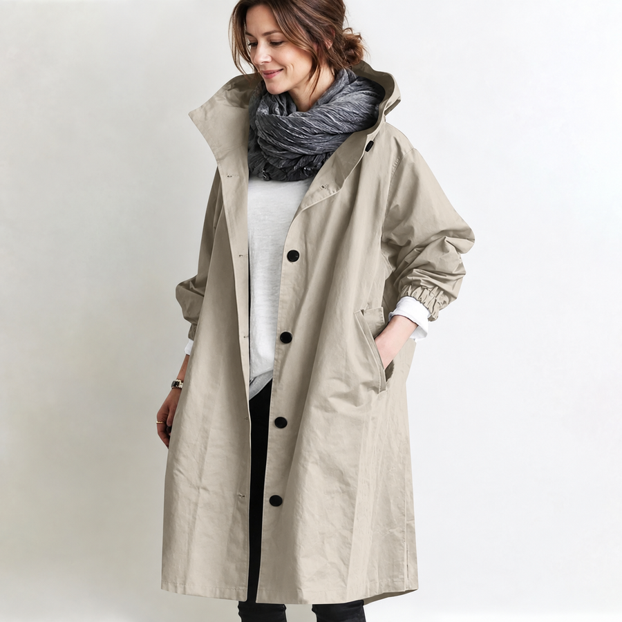 Marina Hooded Longline Coat - Beige