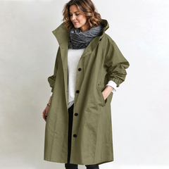 Marina Hooded Longline Coat - Olive Green