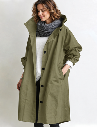 Marina Hooded Longline Coat - Olive Green