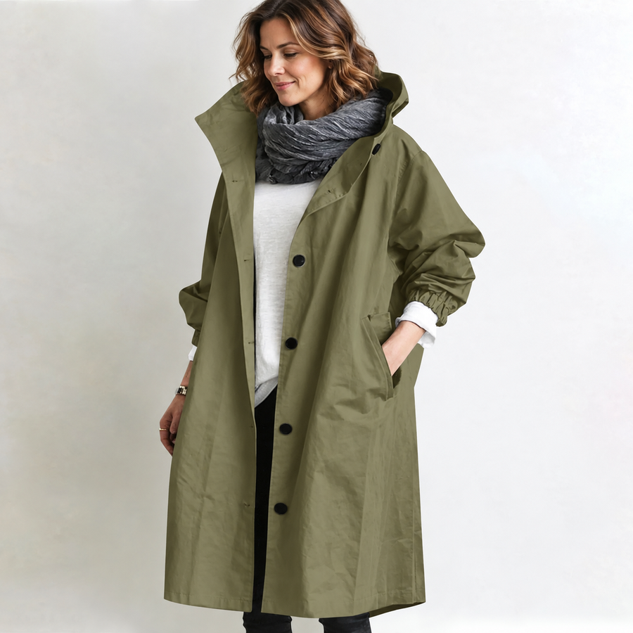 Marina Hooded Longline Coat - Olive Green