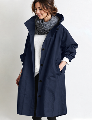 Marina Hooded Longline Coat - Navy