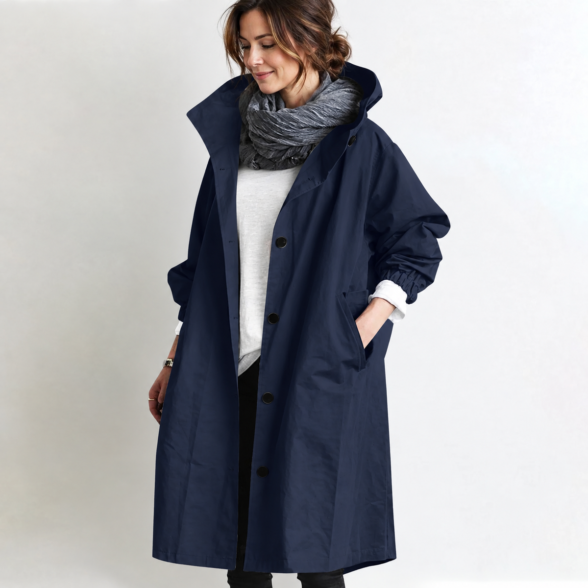 Marina Hooded Longline Coat - Navy