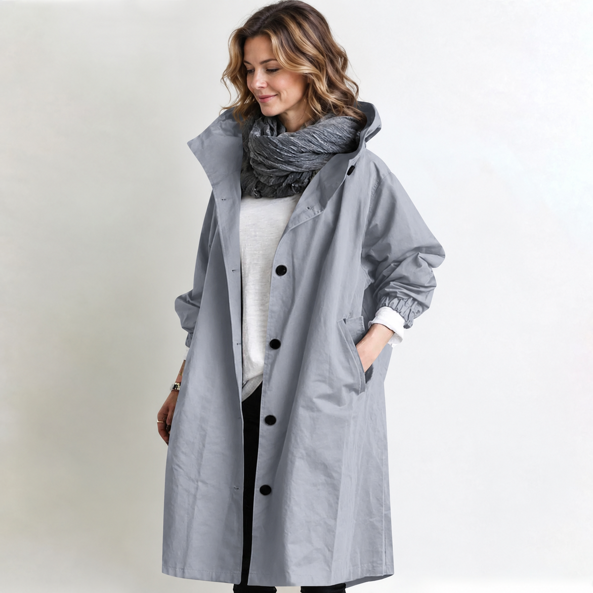 Marina Hooded Longline Coat - Gray