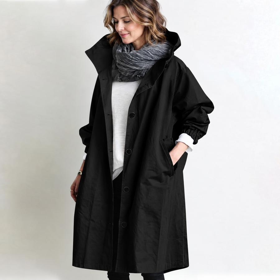 Marina Hooded Longline Coat - Black