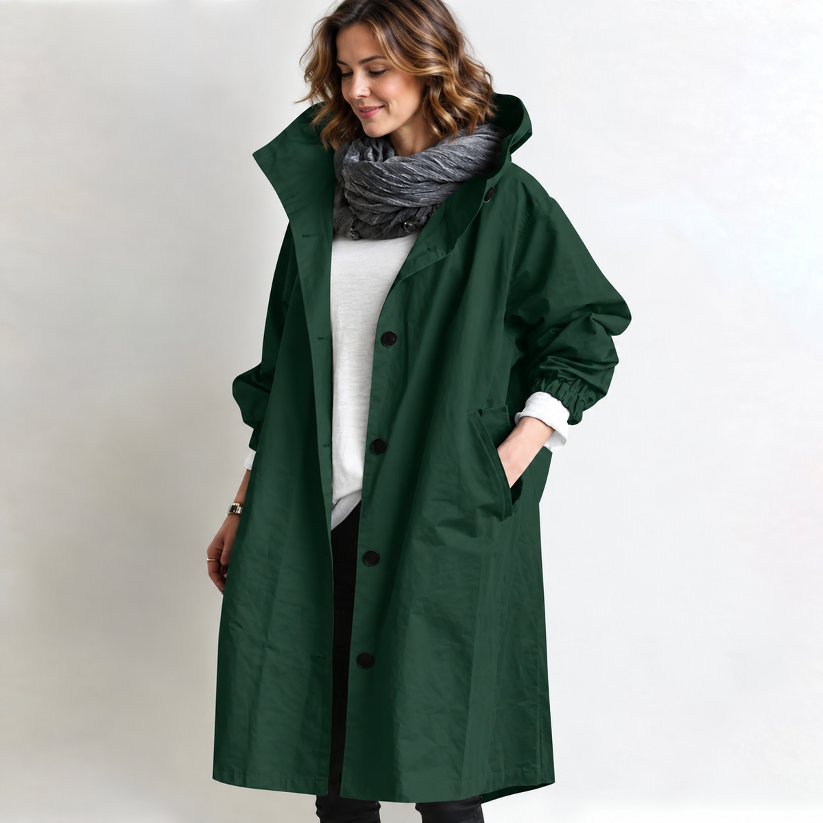 Marina Hooded Longline Coat - Dark Green