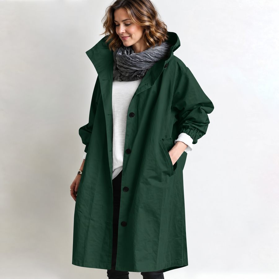 Marina Hooded Longline Coat - Dark Green
