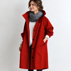 Marina Hooded Longline Coat - Red