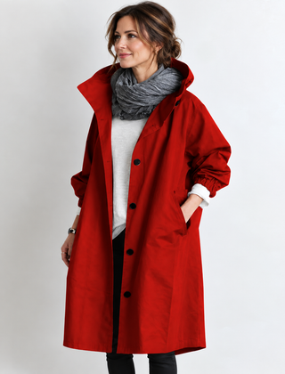 Marina Hooded Longline Coat - Red