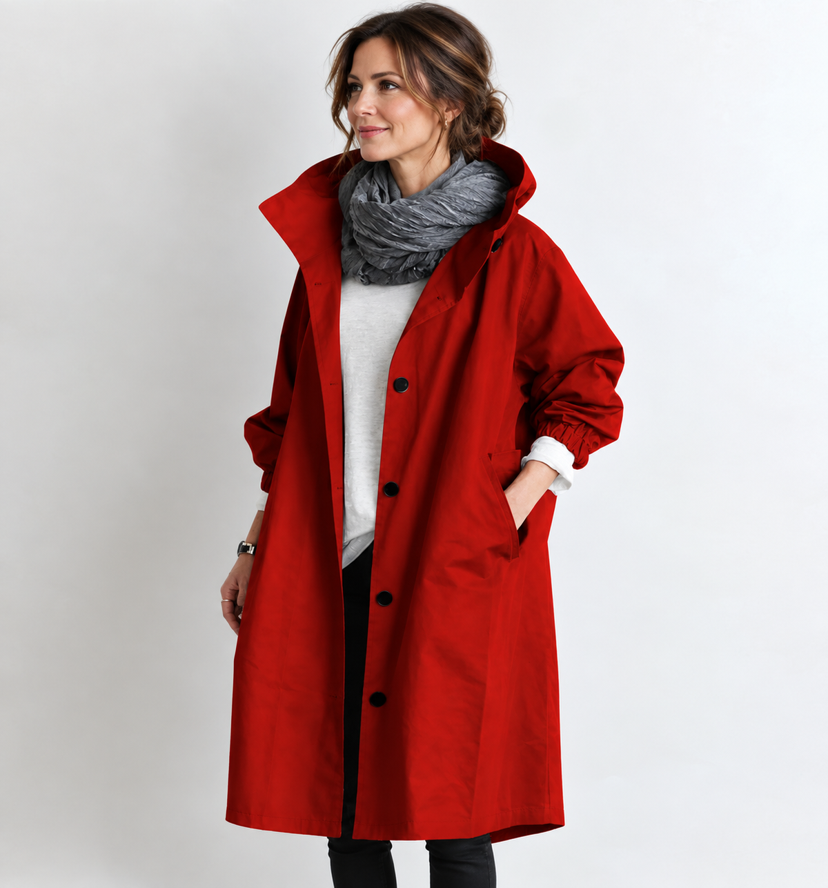 Marina Hooded Longline Coat - Red