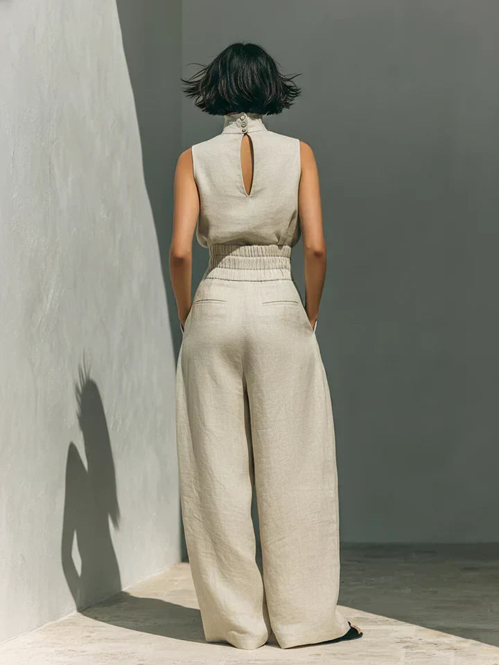 Flor™ | Minimalist two-piece set of tank top and wide-leg pants in cotton and linen for women