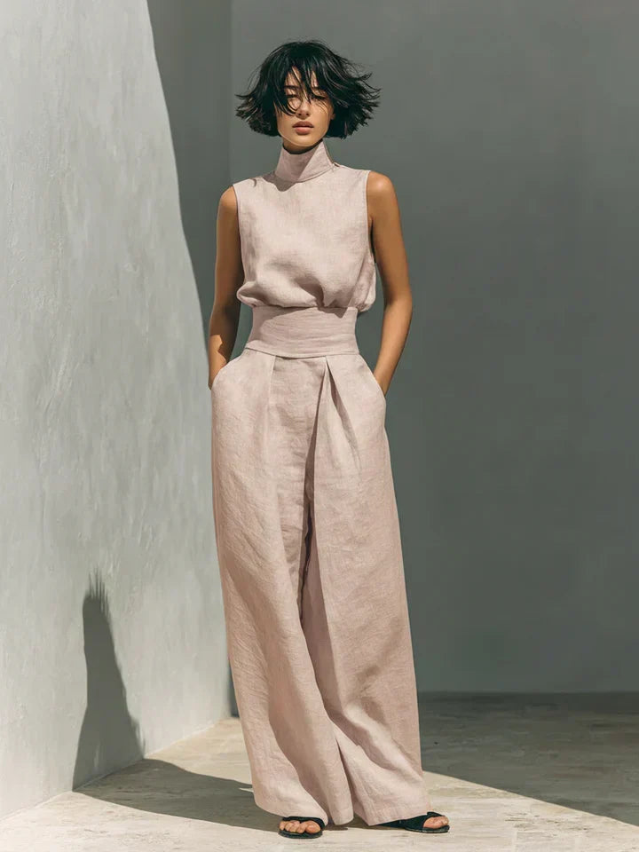 Flor™ | Minimalist two-piece set of tank top and wide-leg pants in cotton and linen for women