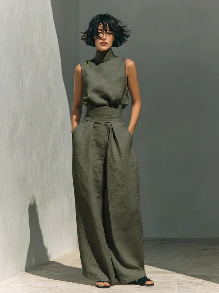 Flor™ | Minimalist two-piece set of tank top and wide-leg pants in cotton and linen for women