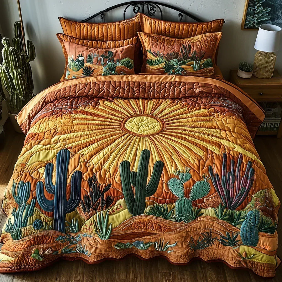 3-Piece Quilted Bedding Set – Cactus Sunrise
