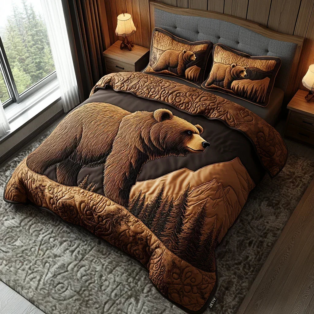 3-Piece Quilted Bedding Set – Forest Animals