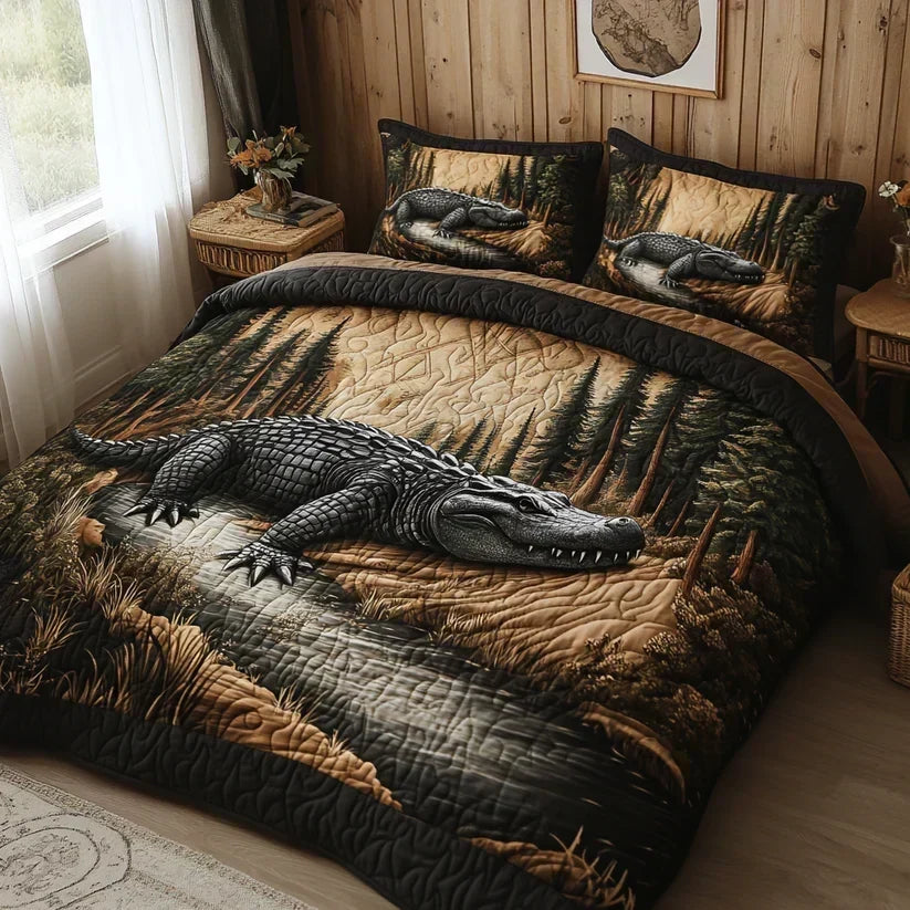 3-Piece Quilted Bedding Set – Forest Animals
