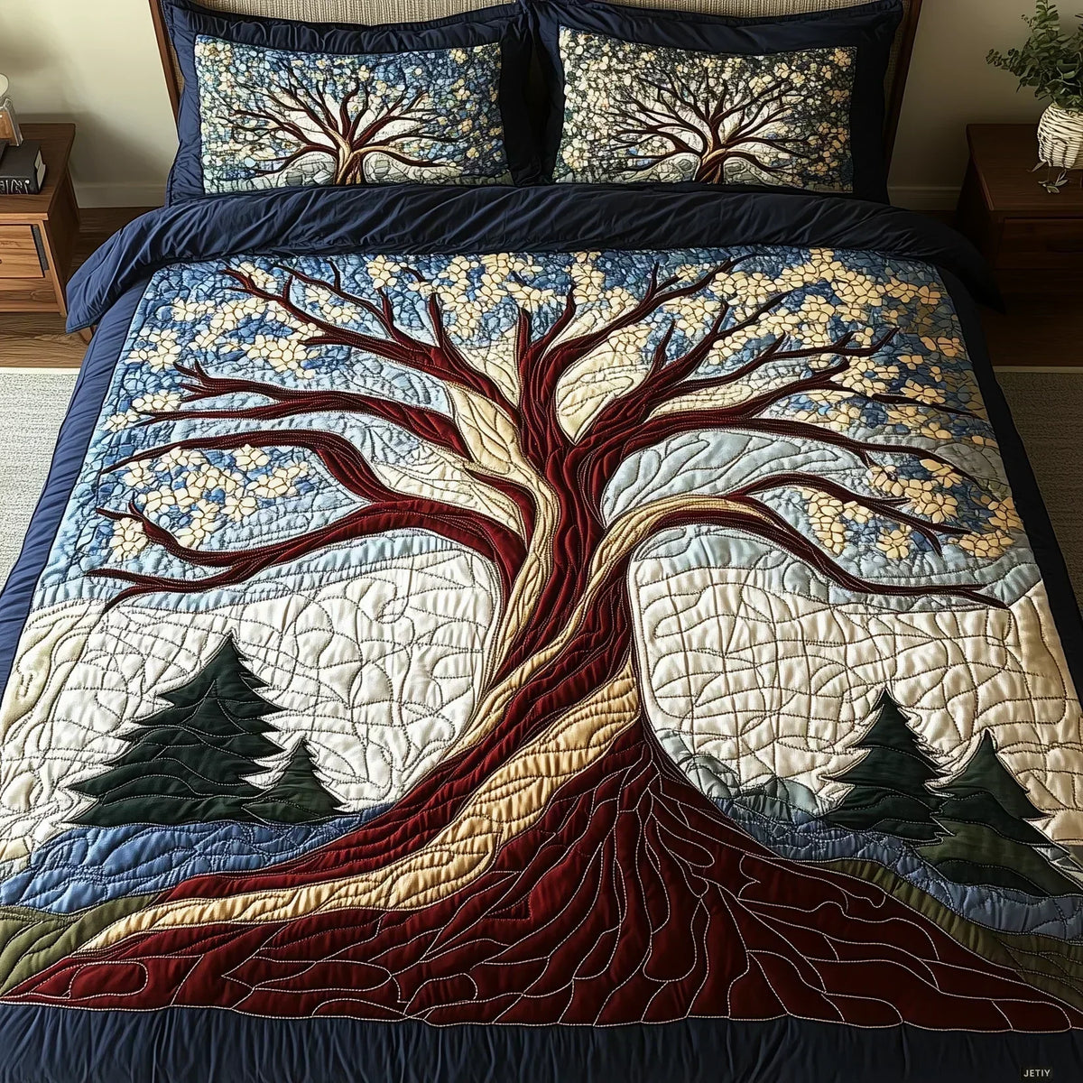 3-Piece Quilted Bedding Set – Forest Harmony