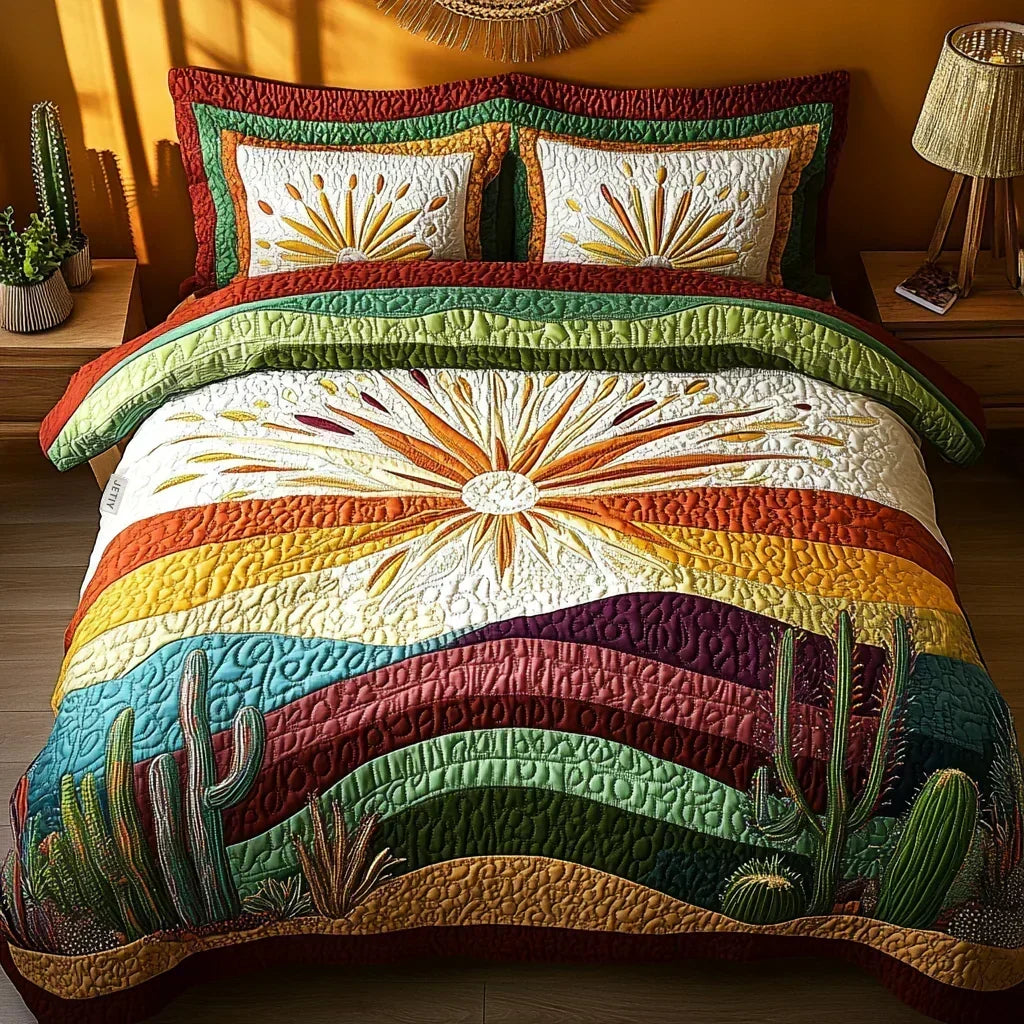3-Piece Quilted Bedding Set – Cactus Sunset