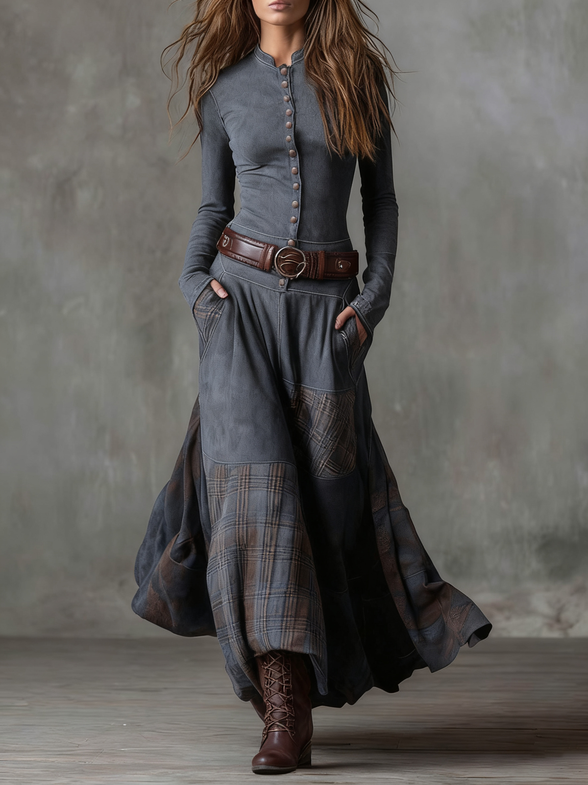 Christine | Maxi Suede Dress with Belt